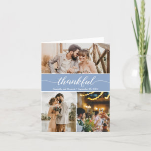 Dusty Blue Thankful Wedding Foto Collage Dankeskarte