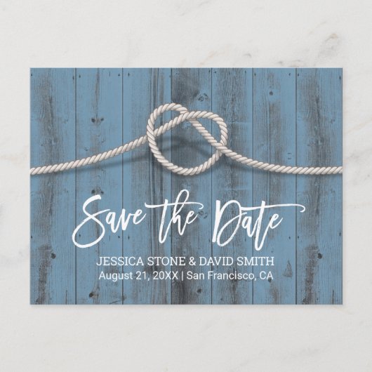 Dusty Blue The Knot Wedding Save the Date Ankündigungspostkarte (Vorderseite)