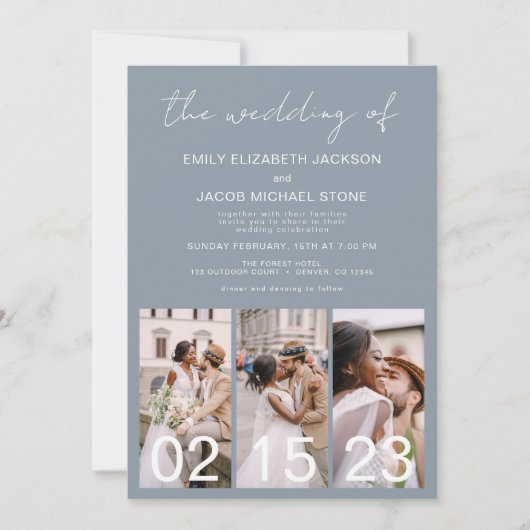 Dusty Blue The Wedding of Calligraphy QR-Code Einladung (Vorderseite)