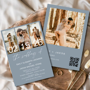 Dusty Blue The Wedding of Foto QR code Elegant Einladung