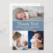 Dusty Blue Three Fotos Baby Boy Dusche Dankeskarte (Vorne/Hinten)