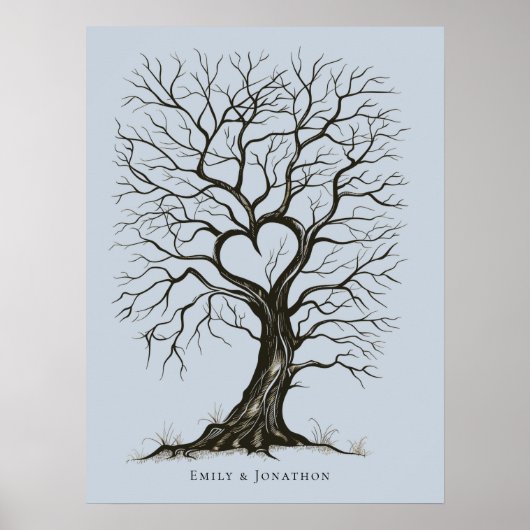 Dusty Blue Thumb Print Tree Wedding Gästebuch (Vorne)