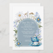 Dusty Blue Time for Tea Baby Dusche Einladung (Vorne/Hinten)