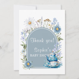 Dusty Blue Time for Tea Boho Garden Baby Show Dankeskarte