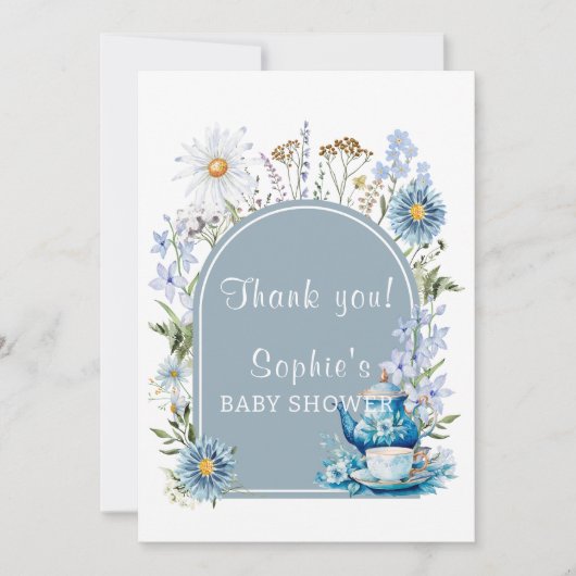 Dusty Blue Time for Tea Boho Garden Baby Show Dankeskarte (Vorderseite)