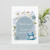 Dusty Blue Time for Tea Boho Garden Baby Show Dankeskarte (Stehend Vorderseite)