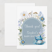 Dusty Blue Time for Tea Boho Garden Baby Show Dankeskarte (Vorne/Hinten)