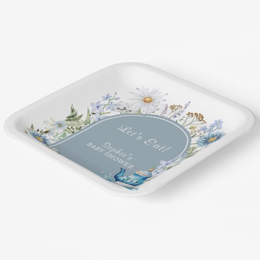 Dusty Blue Time for Tea Boho Garden Baby Show Pappteller (Gewinkelt)