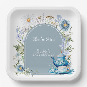 Dusty Blue Time for Tea Boho Garden Baby Show Pappteller