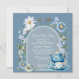 Dusty Blue Time for Tee Wildblume Baby Shower Einladung