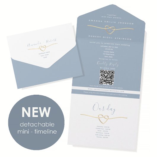 Dusty Blue Timeline All In One Wedding Invitation All In One Einladung