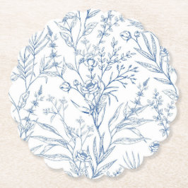 Dusty Blue Toile Botanische Party Paper Untersetze Untersetzer