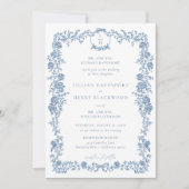 Dusty Blue Toile Chinoiserie Formal Wedding Einladung (Vorderseite)