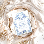 Dusty Blue Toile Floral Pumpkin Boy Baby Dusche Einladung