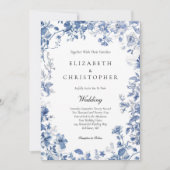 Dusty Blue Toile Floral Watercolor Einladung (Vorderseite)