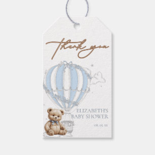 Dusty Blue Toile Hot Air Ballon Bär Vielen Dank Geschenkanhänger