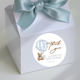 Dusty Blue Toile Hot Air Ballon Bär Vielen Dank Runder Aufkleber