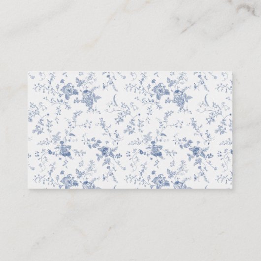 Dusty Blue Toile Vintage Blume Begleitkarte (Rückseite)