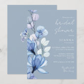 Dusty Blue Transparent Blumendusche Einladung (Vorne/Hinten)