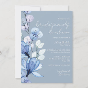 Dusty Blue Transparent Floral Bridesmaids Luncheon Einladung
