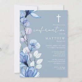 Dusty Blue Transparent Floral Confirmation Einladung