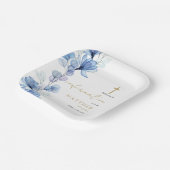 Dusty Blue Transparent Floral Confirmation Pappteller (Gewinkelt)