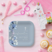 Dusty Blue Transparent Floral Confirmation Pappteller (Party)