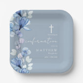 Dusty Blue Transparent Floral Confirmation Pappteller (Vorderseite)