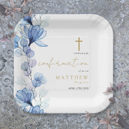 Dusty Blue Transparent Floral Confirmation Pappteller