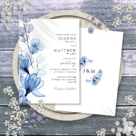 Dusty Blue Transparent Floral Monogram Wedding Einladung
