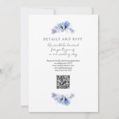 Dusty Blue Transparent Floral QR Code Wedding Einladung (Rückseite)