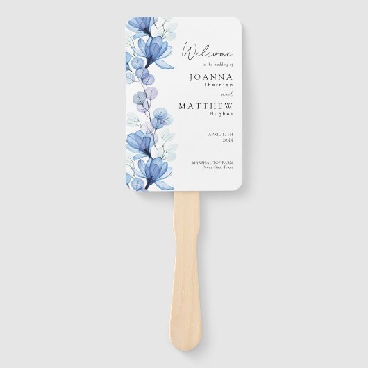 Dusty Blue Transparent Floral Wedding Program Fächer (Vorderseite)