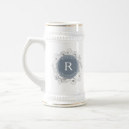 Dusty Blue Trauzeuge Initial Beer Stein Bierglas