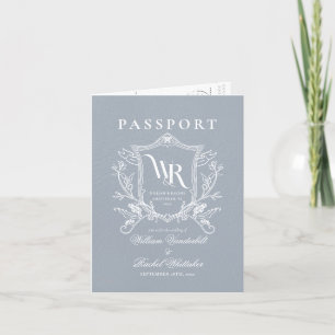 Dusty Blue Travel Destination Passport Wedding Ankündigung
