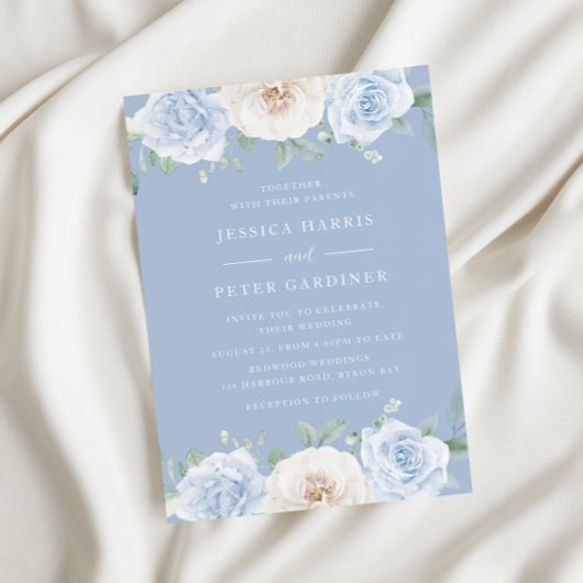 Dusty Blue Trending Floral Spring Wedding Einladung