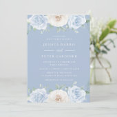 Dusty Blue Trending Floral Spring Wedding Einladung (Stehend Vorderseite)