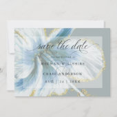 Dusty Blue Tropical Blume Aquarell Rett Dat Save The Date (Vorderseite)
