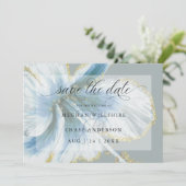 Dusty Blue Tropical Blume Aquarell Rett Dat Save The Date (Stehend Vorderseite)