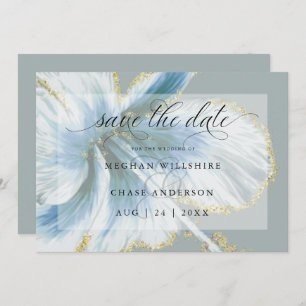 Dusty Blue Tropical Blume Aquarell Rett Dat Save The Date