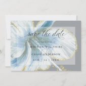 Dusty Blue Tropical Blume Watercolor Save The Date (Vorderseite)