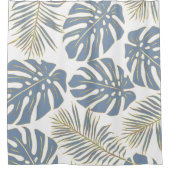 Dusty blue tropical leaves with gold outline duschvorhang (Vorderseite)
