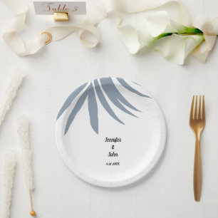 Dusty Blue Tropical Palm Leaf Elegante Coole Hochz Pappteller