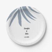 Dusty Blue Tropical Palm Leaf Elegante Coole Hochz Pappteller (Vorderseite)