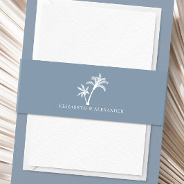 Dusty Blue Tropical Palm Tree Beach Hochzeit Einladungsbanderole