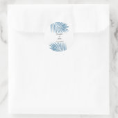 Dusty Blue Tropical Palm Tree Blätter Name Wedding Runder Aufkleber (Tasche)