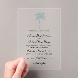 Dusty Blue Tropical Palm Tree Hochzeiten Einladung