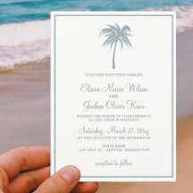 Dusty Blue Tropical Palm Tree Hochzeiten Einladung