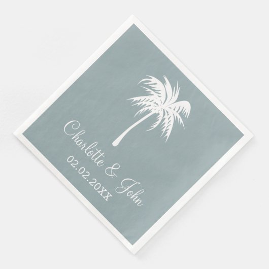 Dusty Blue Tropical Palm Tree Wedding Napkins Serviette (Ecke)