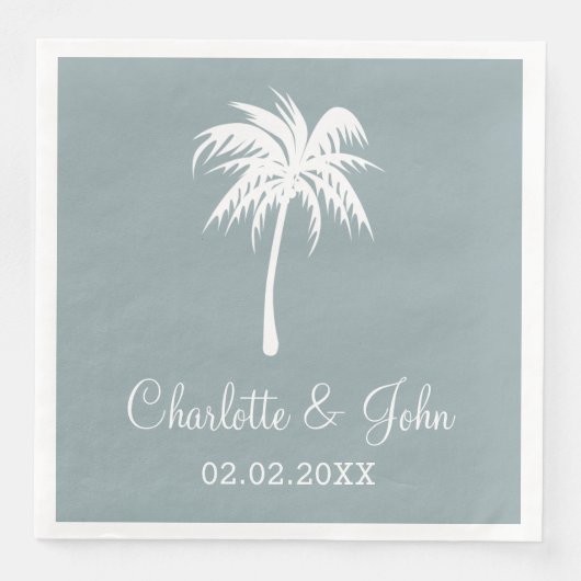 Dusty Blue Tropical Palm Tree Wedding Napkins Serviette (Vorderseite)