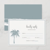 Dusty Blue Tropical Palm Tree Wedding rsvp Karte (Vorne/Hinten)